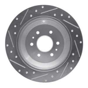 Kia Borrego Brake Rotor (1) - Rear Right - R1 Concepts - Drilled & Slotted - Silver - `09-`10